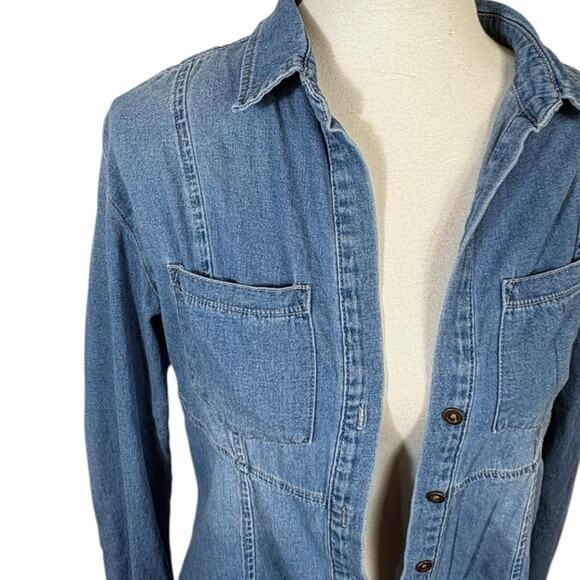 Boston Proper Stretch Denim Blue Button Down Shacket Size 14 - Picture 4 of 7
